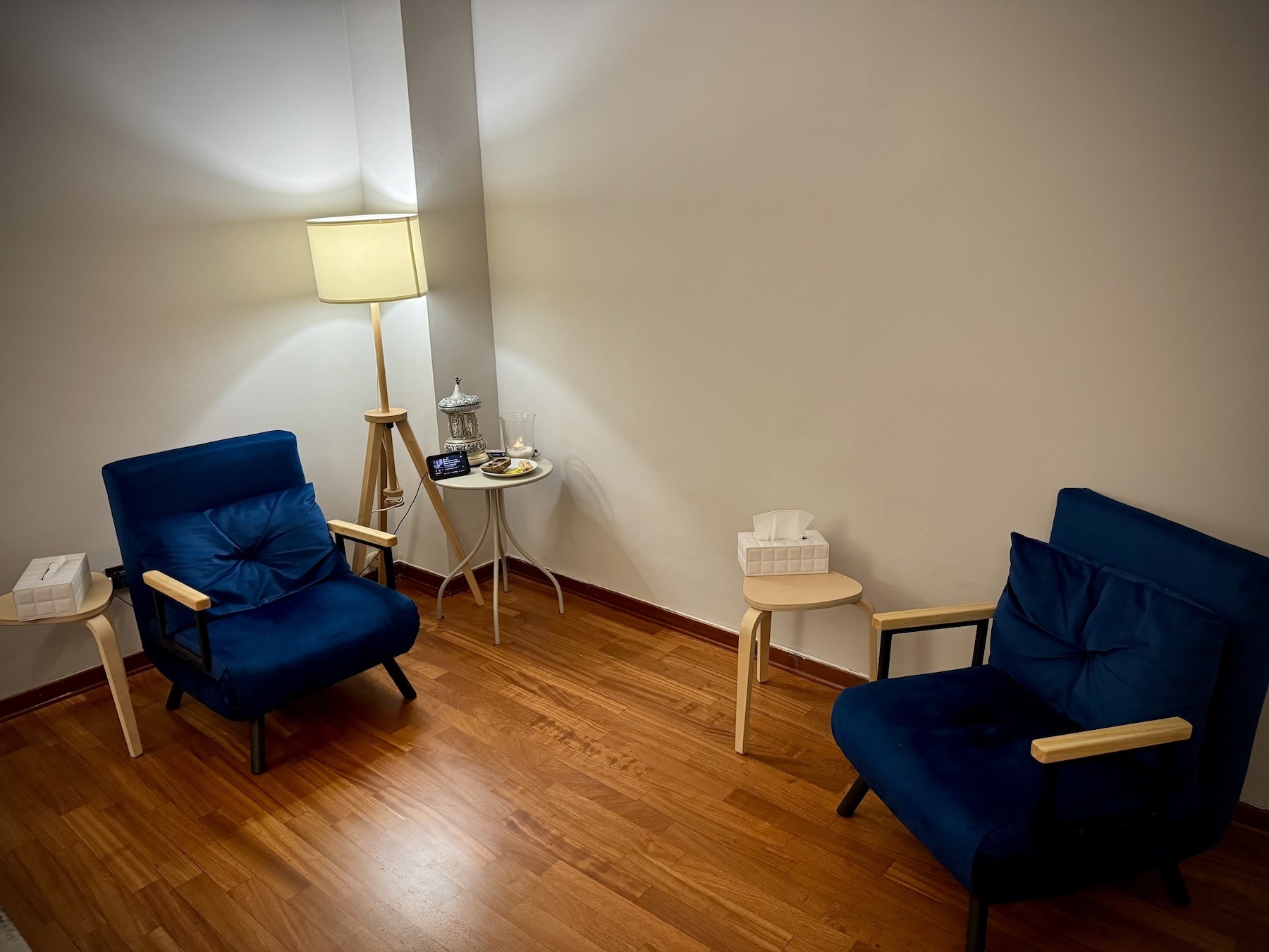 Interno dello studio del dott. Mirco Horvath a Torino, con due poltrone blu
